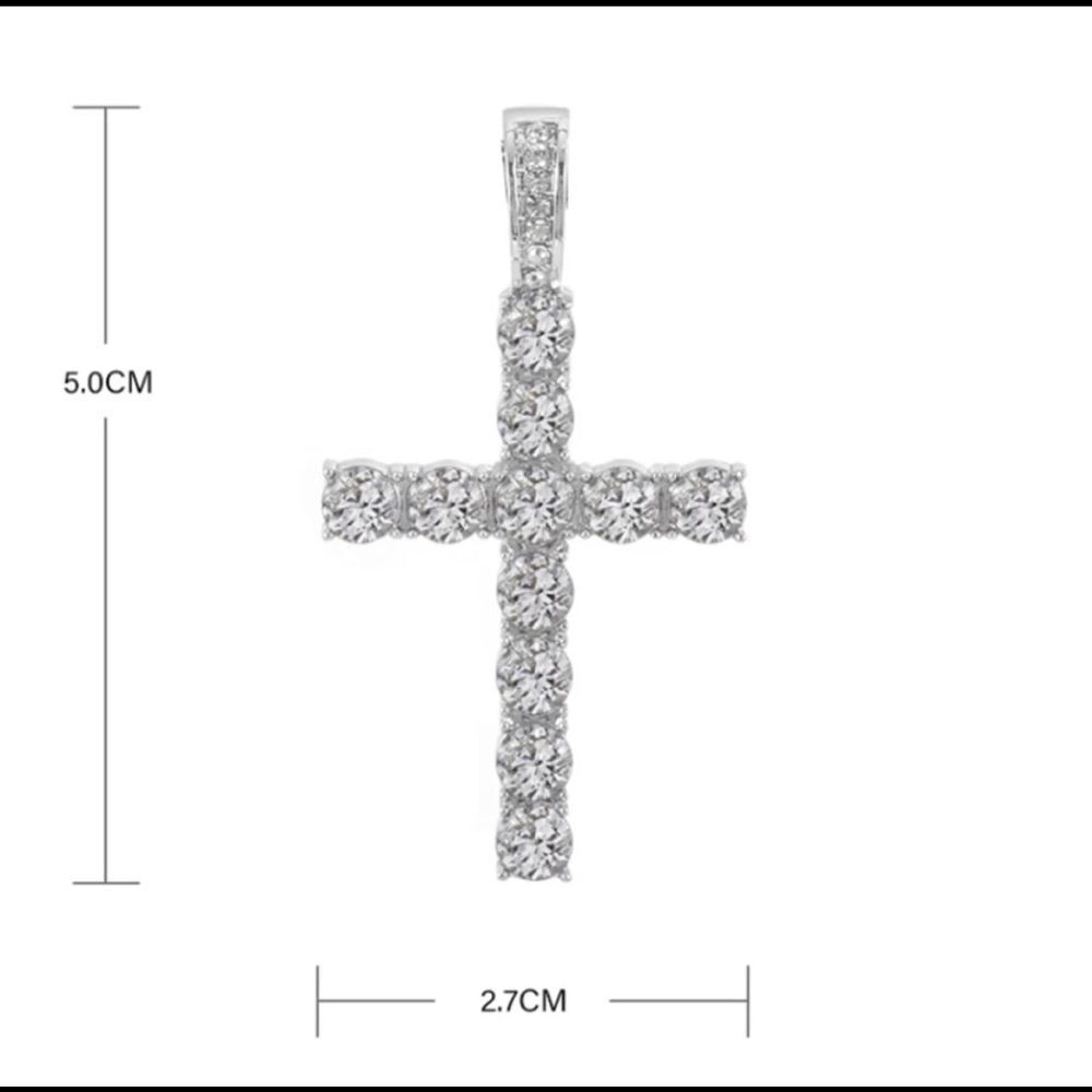 Cross Pendant Necklace with 4mm Tennis Chain Iced  Necklace Jewelry Silver chain - Picture 4 of 8